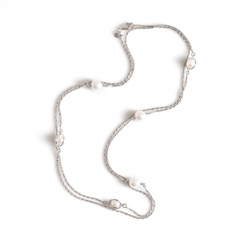 Silver necklace with Swarovski pearls rhodium plated  - Thumb