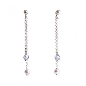 Silver earrings with Swarovski crystals and pearls rhodium plated  - Thumb