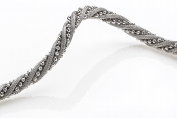  Silver bracelet with twisted calza and bead chain rhodium plated  - Thumb