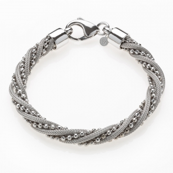  Silver bracelet with twisted calza and bead chain rhodium plated  - Thumb