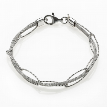 Silver bracelet with twisted calza and diamond cutted chain rhodium plated  - Thumb