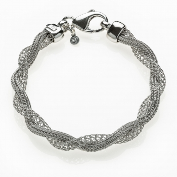 Silver bracelet with two strands of calza twisted together rhodium plated.  - Thumb