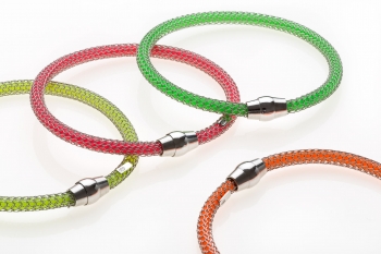 Silver bracelets with calza net and caucciù in fluo colors.  - Thumb