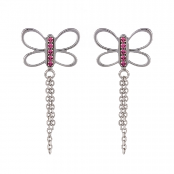 Silver earrings with butterfly and Swarovski crystals rhodium plated.  - Thumb