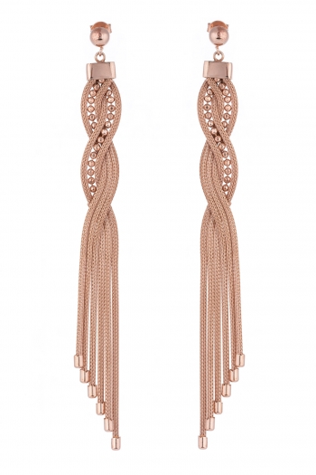  Silver earrings with calza and bead chian braided together pink gold plated.  - Thumb