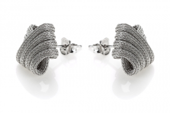 Silver earrings with calza tie knot rhodium plated.  - Thumb