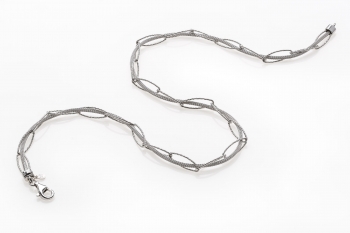 Collana rodiata in Argento 925 con calza e catena ovale diamantata intrecciate  - Thumb