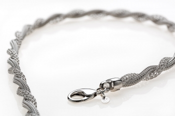 Silver necklace with two strands of calza twisted together rhodium plated.  - Thumb
